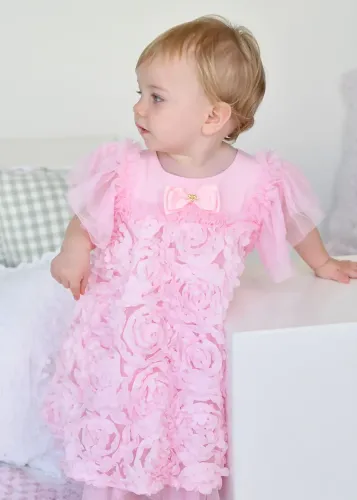 Angel's Face Βρεφικό Ροζ Φόρεμα με τρισδιάστατα Τριαντάφυλλα Pennie