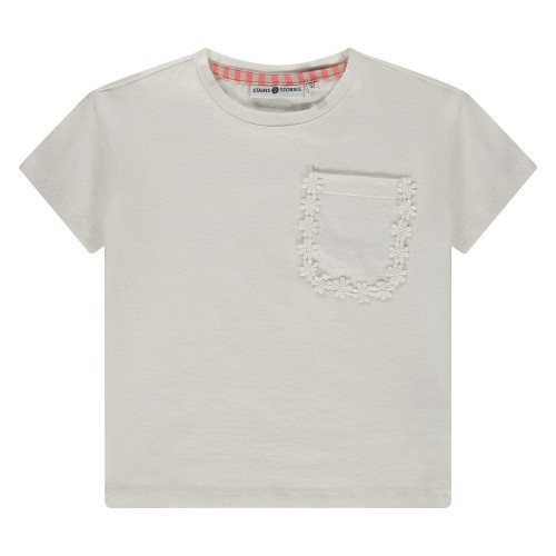 Stains & Stories T-shirt Ιβουάρ με τσέπη και λουλούδια 