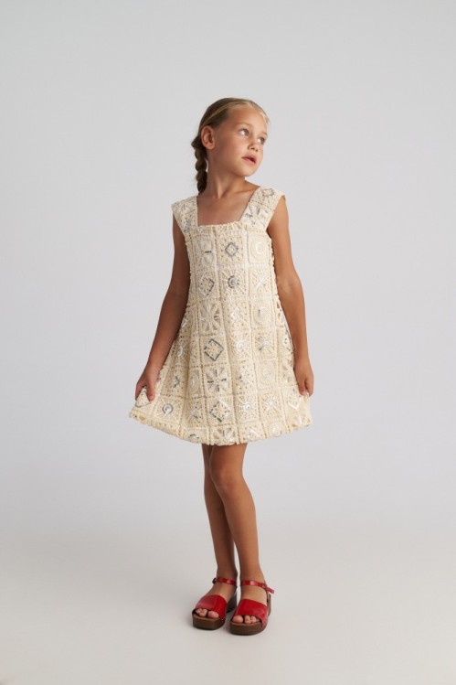 Two In A Castle Μίνι Φόρεμα Κροσέ Εκρού Σαντορίνη 