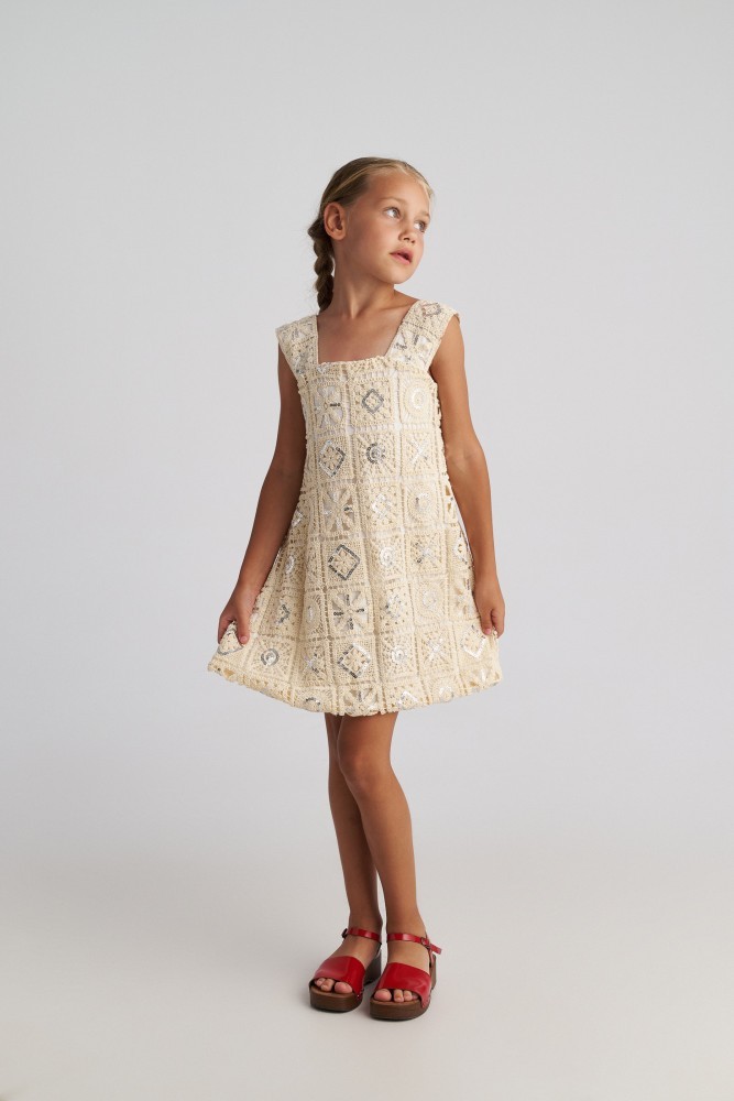 Two In A Castle Μίνι Φόρεμα Κροσέ Εκρού Σαντορίνη 