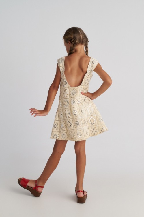 Two In A Castle Μίνι Φόρεμα Κροσέ Εκρού Σαντορίνη 