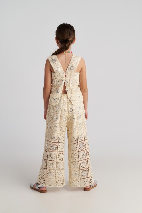 Two In A Castle Σετ Εκρού τοπ και παντελόνι κροσέ Σαντορίνη