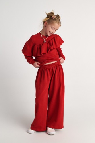 Two In A Castle Μονόχρωμο Κόκκινο Φούτερ Σετ Ruffles